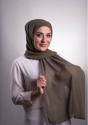 Haki Pratik Hazır Geçmeli Şal Şifon Boru Boneli 3001_09