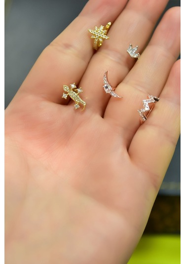 Çelik Üç Renkli 5'li Kombinli Tragus Küpe Model9 Çok Renkli