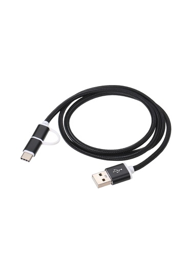 Konesam 1m Siyah Nylon Örgülü Şarj Kablosu, Type-c/micro Usb Çift Arayüzlü, Android Ve Type-c Cihazlar İçin Dayanıklı Alüminyum Uçlar