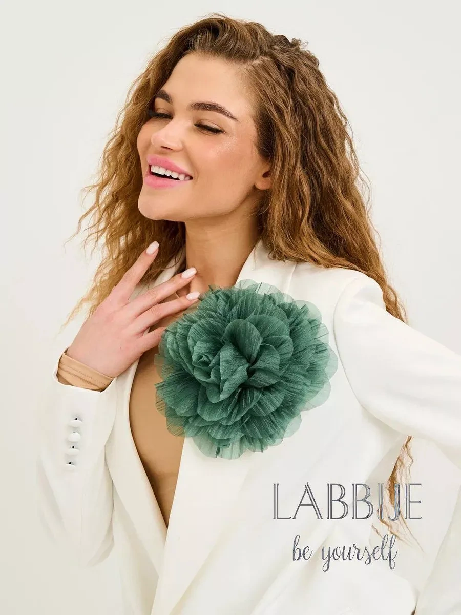 Labbıje Büyük Broş Kumaş Çiçek Fiyonk 216118727 Yeşil