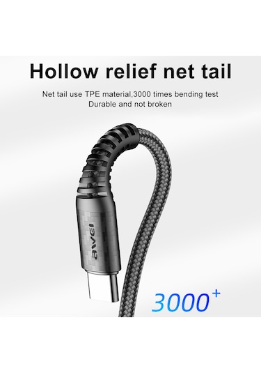Awei Cl-69 5a Tip-c / Usb-c Akıllı Hızlı Şarj Kablosu, Uzunluğu: 1m Beyaz