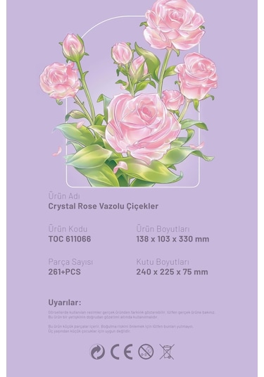 Crystal Rose Vazolu Dekoratif Güller 261 Parça Yapı Blokları ile Uyumlu 611066