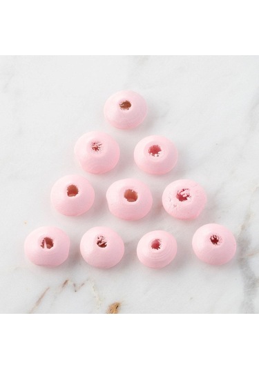 Loren 10 Adet Pembe Yassı Ahşap Boncuk