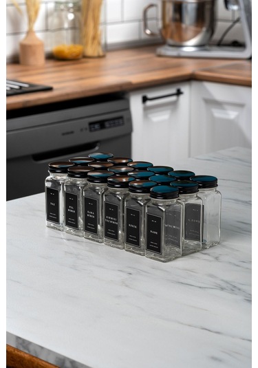 Mienda Home 18'li Cam Baharatlık Seti Siyah Kapaklı Ve Etiketli Baharatlık Takımı Mh00syh18 Siyah - Şeffaf