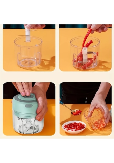 Dashanshop Yeşil 250ml Usb Şarjlı Mini Elektrikli Sarımsak Doğrayıcı Ve Et Kıyma Makinesi Yeşil