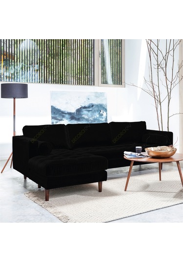 Ürgüp Modern Köşe Koltuk Takımı -siyah- Sol Köşe-baby Face Yumuşak Kumaş Siyah