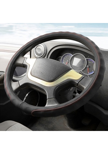 Cbtx 38cm Cilt Dostu Deri Kamyon Direksiyon Kolu Kaymaz Tasarım Koruyucu Kapak - Siyah + Kırmızı Çizgi