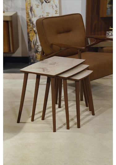 İstanbul 3'lü Zigon Sehpa %100 Mdf Buz Gri Mermer Desen