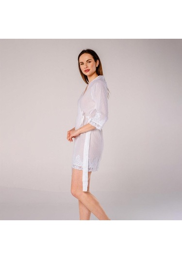 Pearl Dantelli Kadın Bride Gelin Sabahlığı Beyaz