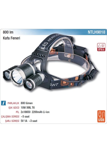 Nt Tools Ntlh9018 Kafa Feneri 800 Lümen Siyah - Sarı