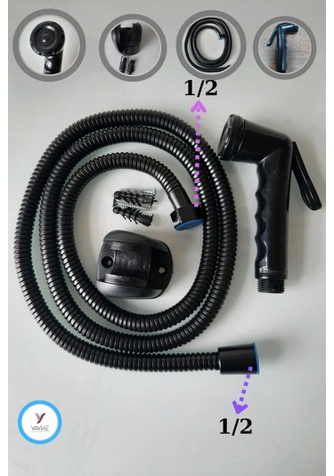 Yayke Taharetmatik Seti Siyah Renk Plastik Taharet Tabancası Wc Mat Siyah