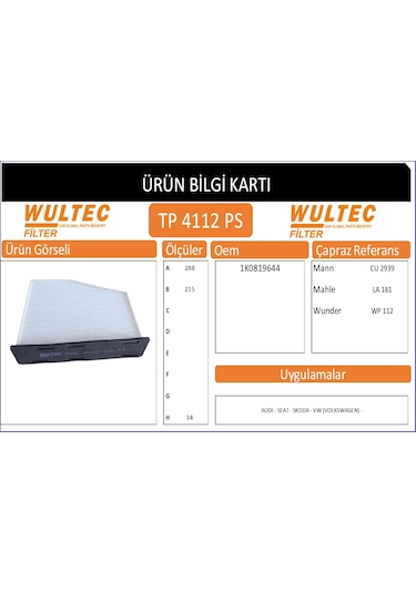Tp 4112 Polen Fıltresı Volkswagen Golf V-passat-caddy Iıı / Aud