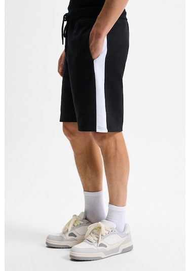 Grimelange KEPA Erkek Beli Lastikli Cepli Relaxed Fit Siyah Şort