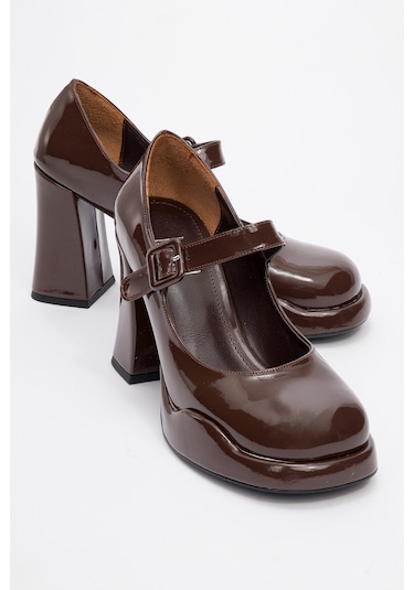 Jagol Kahve Rugan Kadın Topuklu Ayakkabı Kahverengi