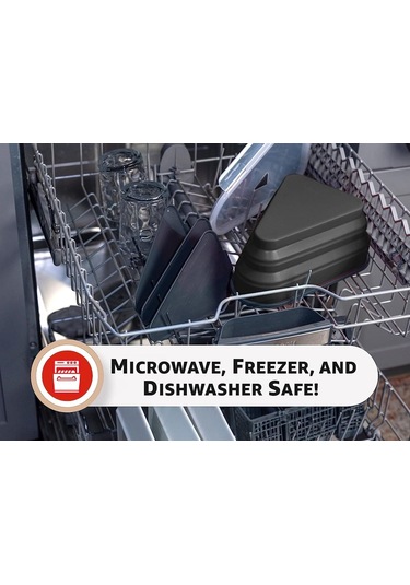 Monyee Silikon Pizza Saklama Kutusu - Yeniden Kullanılabilir, 5 Bölmeli, Mikrodalga Uyumlu, Bulaşık Makinesi Güvenli, Siyah Siyah