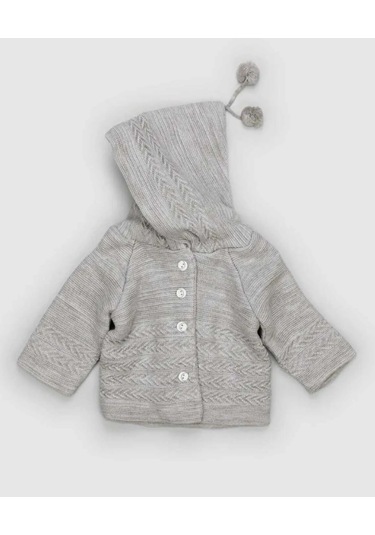 Örgü Kapşonlu Çift Kat Hırka Taş