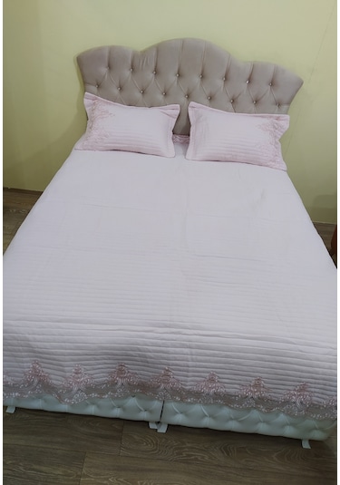 Yatak Örtüsü Zmrt Çift Kişilik Dantelli Çık Pembe Pamuk Pembe