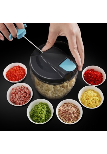 Youmex Manuel Sarımsak Dilimleyici, Biber Ve Soğan Ezici - 900ml Büyük Hacimli, 5 Bıçaklı Ve Karıştırıcıyla Donatılmış, Sürekli Kullanım Dayanıklı Mutfak Aleti Gri Gri