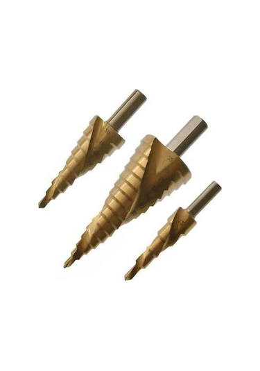 Pazly Titanyum Kaplama Spiral Kademeli Matkap Ucu Seti - Ahşap Ve Metal Delme, 3 Adet, Yüksek Hızlı Çelik