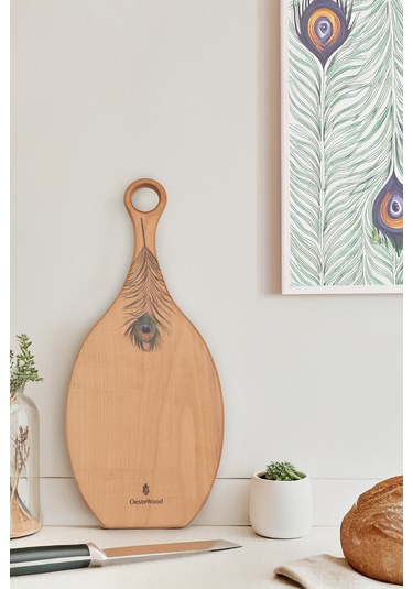 Yekpare Masif Ahşap Sunum Kesme Tahtası Desenli Kayın Medium 1