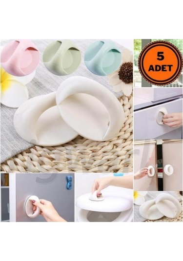 Dolap Çekmece Kulpu Yapışkanlı Pencere Kapı Tutacak 5 Adet