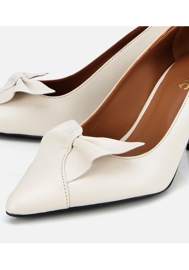 Hotiç Kadın Deri Ekru Fiyonk Detaylı İnce Topuklu Stiletto 01ayh315460a400 01ayh315460a400 Ekru