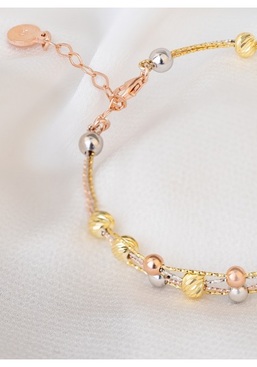 925 Ayar Gümüş Üç Renkli Altın Kaplama Dorika Toplu Bileklik