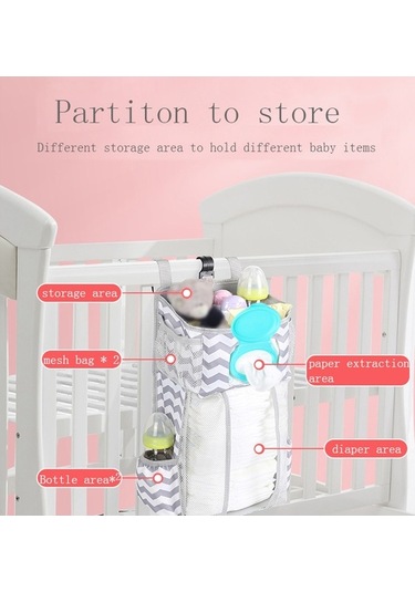 Novahub Bebek Yatağı Asılı Çanta, Gri Beyaz Dalga Desen, Pratik Saklama Çantası Çok Renkli