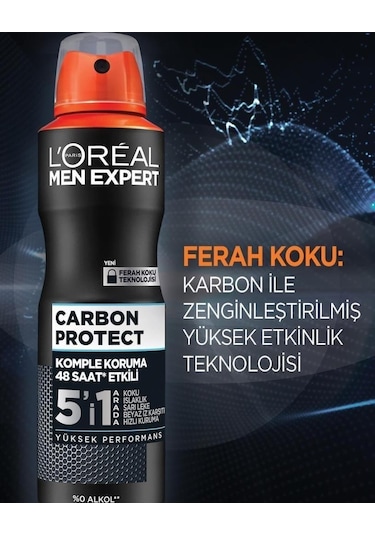 L'Oréal Paris Carbon Protect 5'i 1 Arada Erkek Sprey Deodorant 150 ML