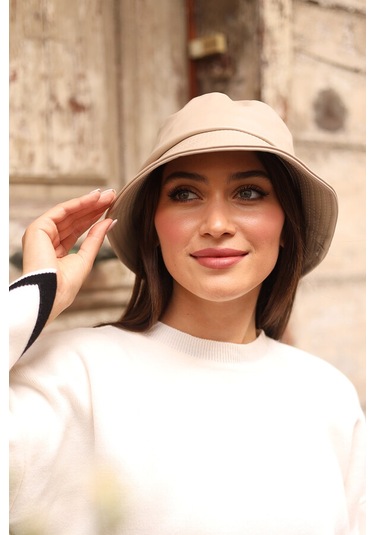 Kadın Deri Bucket Şapka Rkş-02 Bej Bej