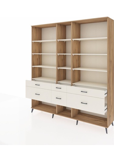 Hyperion Dolap 12 Raflı 6 Çekmeceli 220x44x243 Çam-aytaşı/aytaşı Aytası/aytası