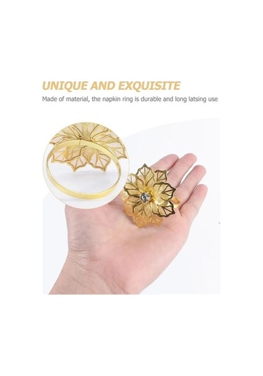 Trendooze Gaojunshop01 Altın Peçete Halkası, Pırlanta Çiçekli Düğün Dekoru Altın
