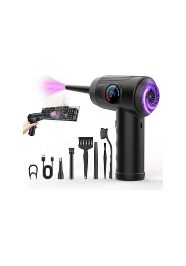 Honeybeeshop Siyah 51000 Rpm Yüksek Güçlü Kablosuz Elektrikli Hava Üfleyici 4 Hız Lcd Ekran Usb C Şarj Taşınabilir Hava Üfleyici Bilgisayar Klavye Oyun Konsolu Temizlik