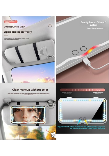 Wezone Araç İçi Güneşlik Ayna - Led Dokunmatik Işık, Usb-c Şarjlı, Evrensel Boyut, Soğuk/kılık Beyaz Işık Seçeneği, Parlaklık Ayarlama, Siyah