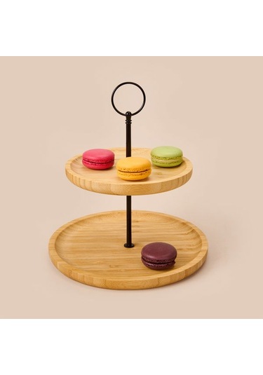 Excellent Houseware 2 Katlı Bambu Servis Tabağı - Açık Kahverengi - 21 Cm