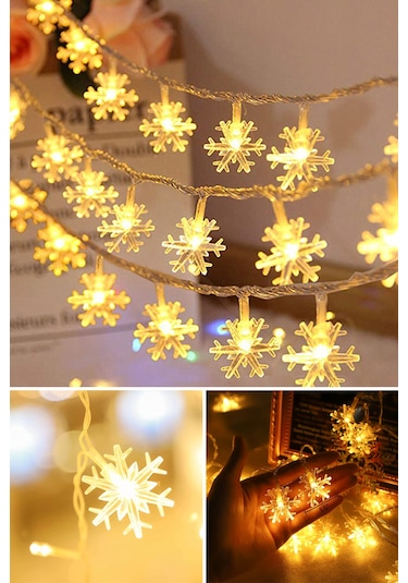 Technojet Dekoratif Kar Tanesi Şerit Led Yılbaşı Ağaç Süsü 10’lu