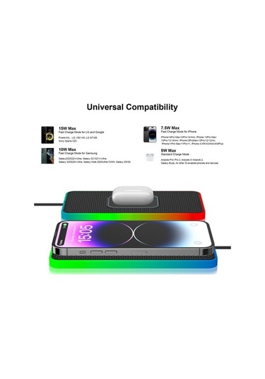 Tongxida Araba İçin Kaymaz Mat, 15w Kablosuz Şarj, Otomatik Suv Şarj Ped, 1m Tip-c Kablo Diğer