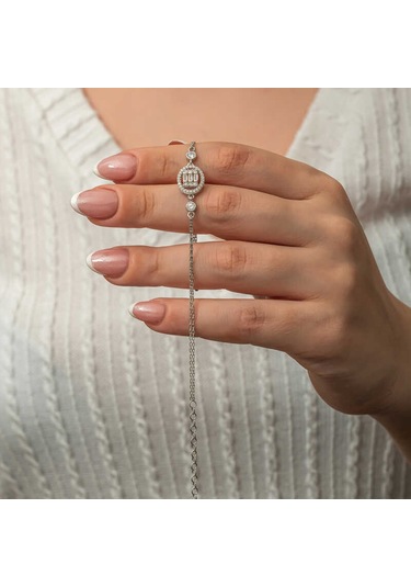 Gümüş Oval Baget Taşlı Kadın Bileklik Gümüş