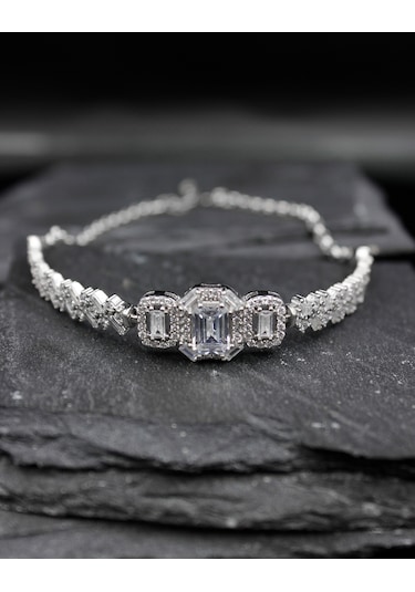 Bymoreelsesilver-925 Ayar Gümüş Baget Taşlı Bileklik