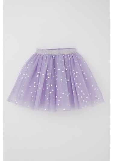 Breeze Kız Çocuk Tütü Etek Simli Kalp Desenli Beli Lastikli 5-10 Yaş, Lila Lila