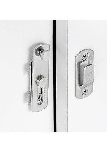 Prestigegoods Ahır Kapısı Mandalı 2.75x2 İnç Fırçalı Nikel Paslanmaz Çelik Katlanır Kapı Kilidi Sürgülü Kilit - Gümüş Gümüş