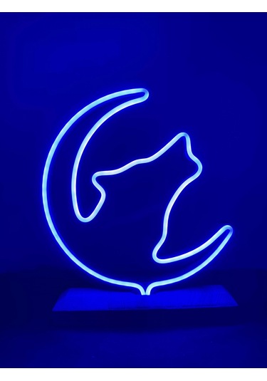 Kurt Figürlü Mavi Neon Gece Lambası Çok Renkli