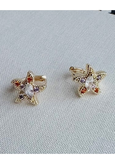 Mini Taşlı Yıldız Küpe Çok Renkli
