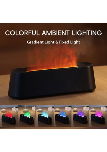 Uçucu Yağ Difüzör, Şömine Ateş Alevi Aromaterapi Difüzör, 250ml Serin Sis Nemlendirici, 7 Renkli Işıklı Aroma Difüzör, Uzaktan Kumanda, Zamanlayıcı Ve Otomatik Off, Oda Siyah