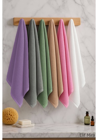 6 Lı Softtouch El Yüz Banyo Havlusu Seti %100 Pamuklu 50x90 Cm Mor