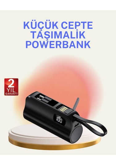 Dahili Konektörlü 20w Hızlı Şarj Mini Taşınabilir Powerbank