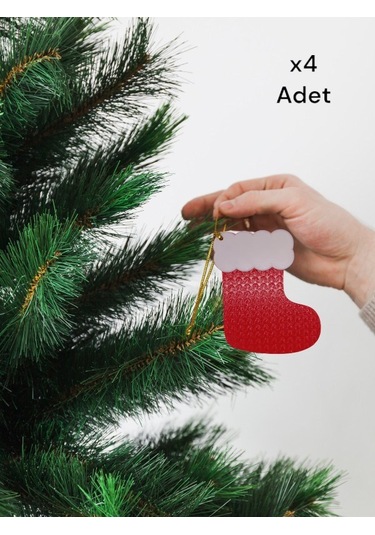 Yılbaşı Çam Ağacı Süsleri Kırmızı Beyaz Çorap 4 Adet 9 X 7 Cm Noel Baba