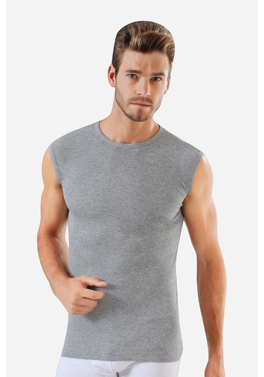 3'lü Paket Kolsuz Erkek Atlet Yuvarlak Yaka Sıfır Kol Tişört %100 Pamuklu Beyaz Siyah Gri Beyaz  - Siyah - Gri