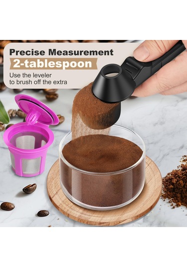 Ximistore9 Kahve Filtre Huni Ve Kaşık Seti, Yeniden Kullanılabilir K-kapsüllere Doluşturmak İçin, Taşaklı Tutma Deliği, Sızıntı Yok, Siyah Abs Malzeme Siyah