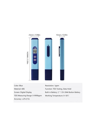 Yifomall Mavi Tds Su Kalitesi Test Cihazı, 0-9999ppm Aralığı, Hassas Prob, Mini Taşınabilir Dijital Ölçer, Deri Kılıf İle Batarya Dahil